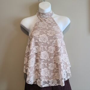 Guess Floral Lace Halter Blouse - Cream